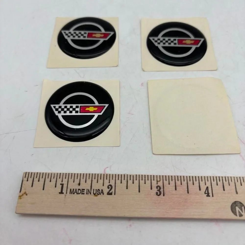 Vintage Corvette Crossed Flags Wheel Center Cap Emblems Set of 4